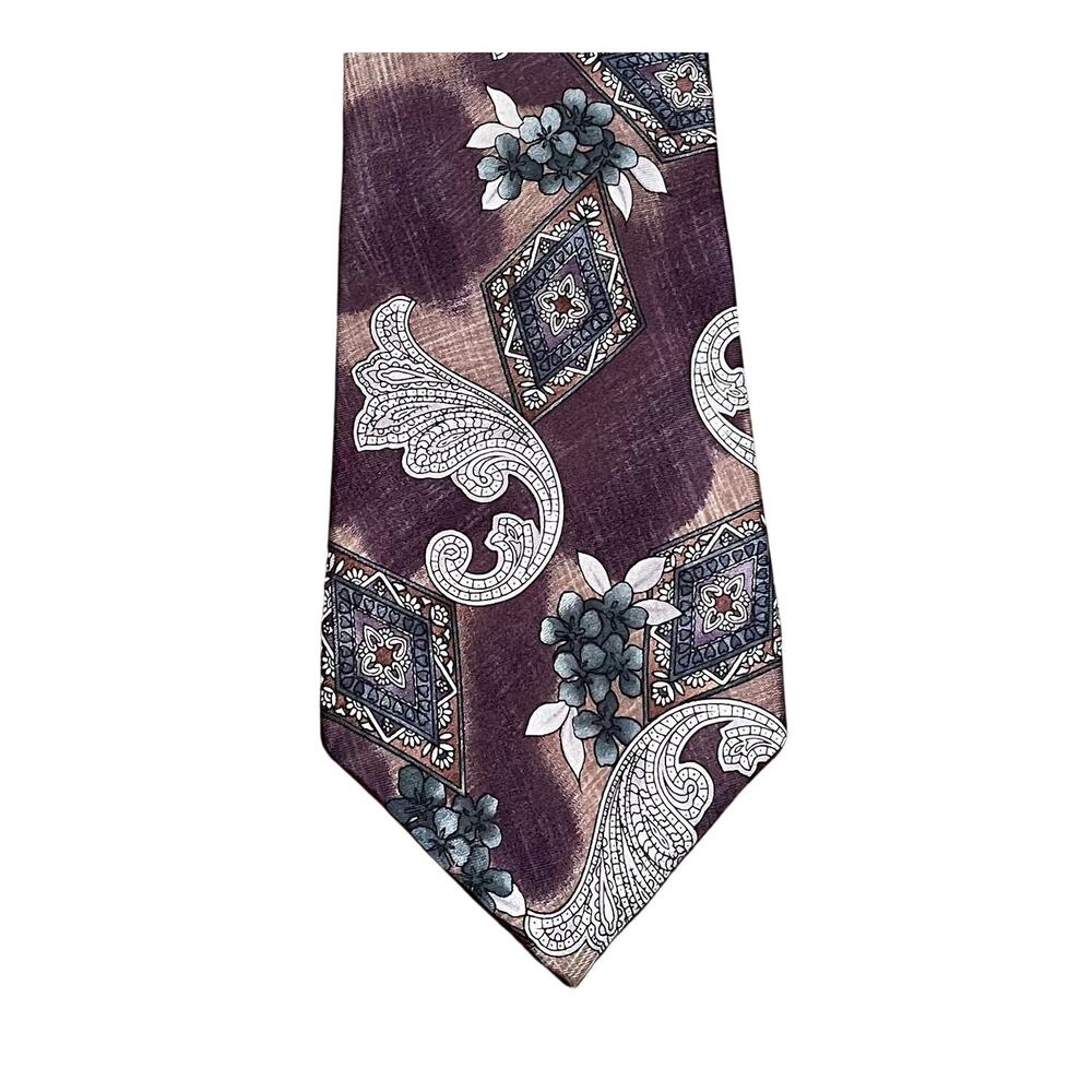 Vintage Pierre Cardin Wide Silk Tie Purple Gray Paisley, Retro, 58"